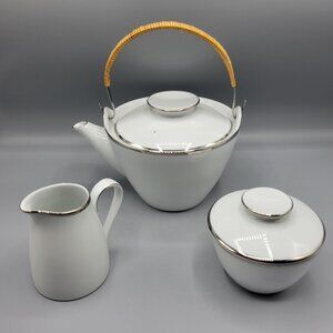 Vtg Noritake Pilgrim White Porcelain Teapot Sugar & Creamer Set Made In Japan